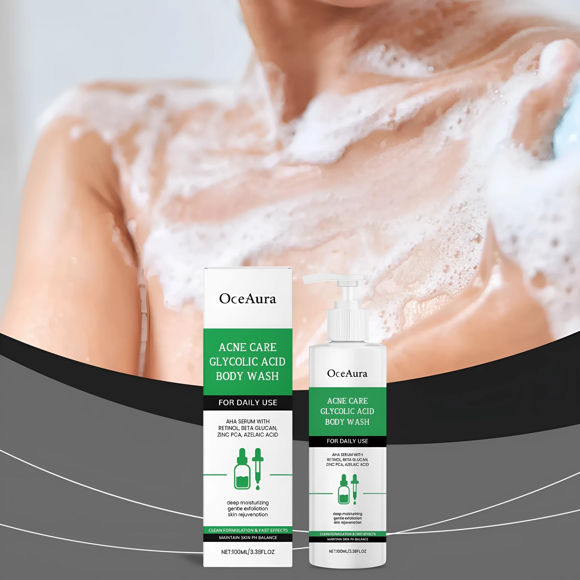 100ml shower gel bottle with glycolic acid and retinol for oily skin
