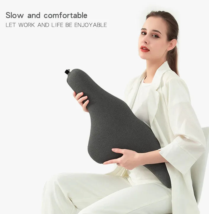 Car neck memory foam pillow in dark grey, grey, or fog blue colours measuring 67cm long