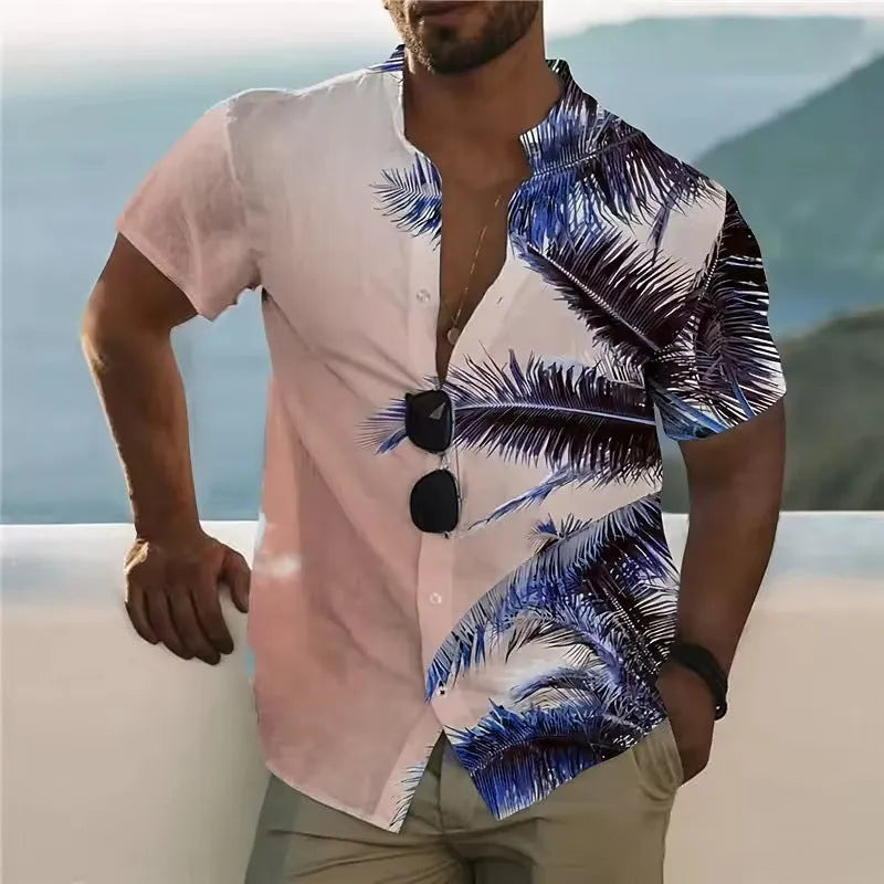 Men's loose fit short sleeve shirt with a colourful floral pattern, cardigan style.