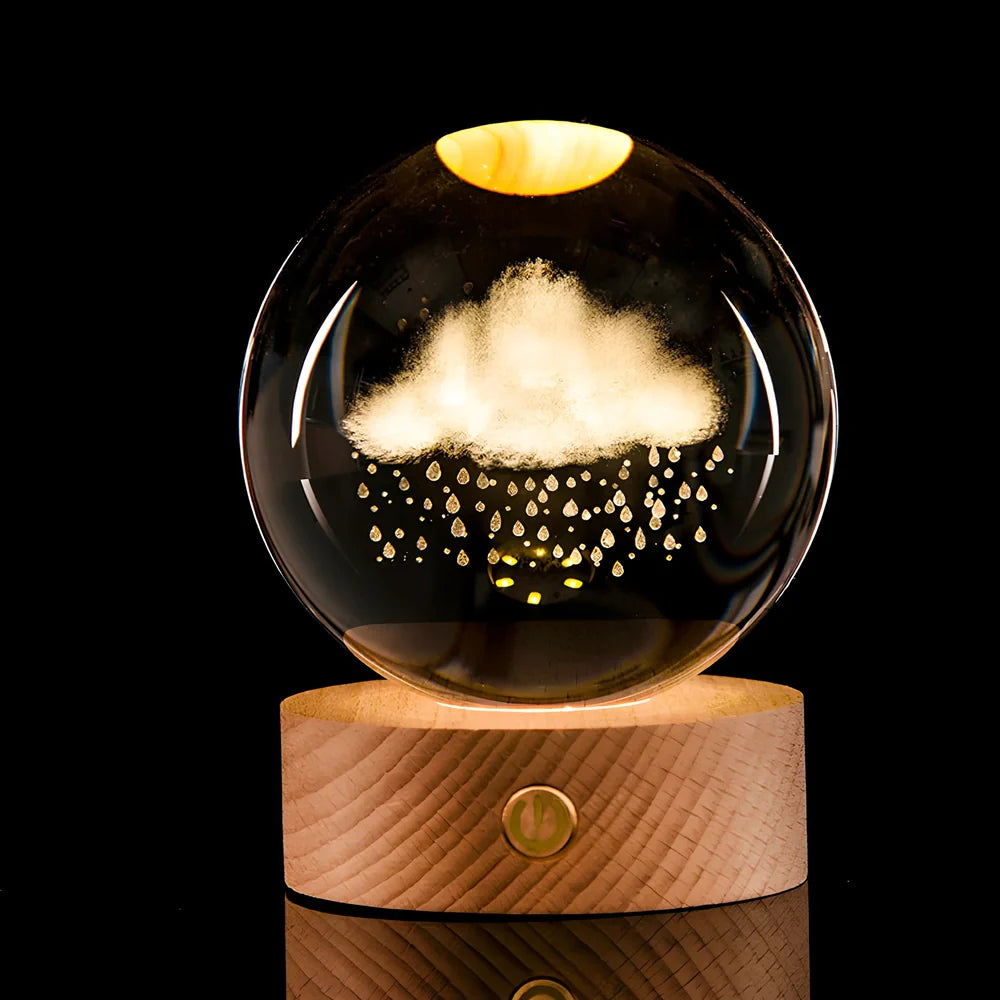 Luminous Galaxy Crystal Ball with 3D laser inner carving showing celestial patterns and gradient lighting