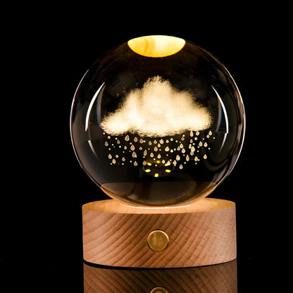 Luminous Galaxy Crystal Ball with 3D laser inner carving showing celestial patterns and gradient lighting