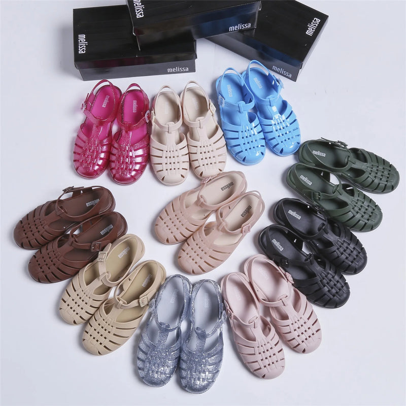 Roman sandals for adults with vintage weave design available in matte black and other colours, featuring low-top PVC uppers, injection moulded soles, buckle fastening, and quick-drying waterproof breathable construction suitable for everyday wear