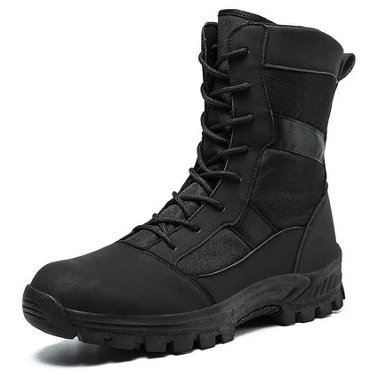 Men's plus size high-top Martin boots with mesh upper and totem detailing in black and camouflage colours