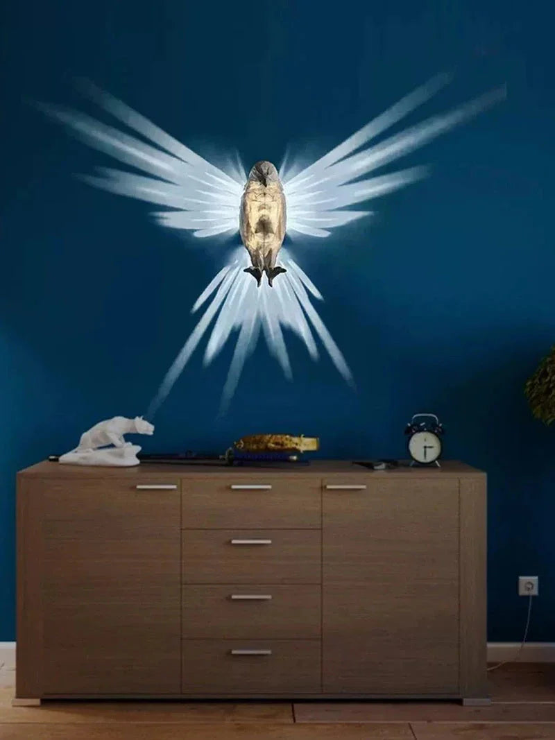 Captivating 3D printed animal wall lamp with eagle silhouette design, casting mesmerizing light and shadow effects