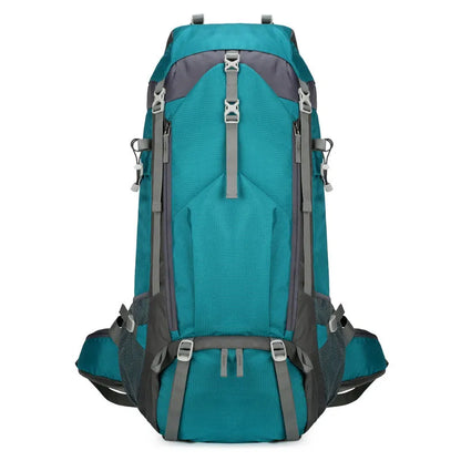 70L ultra-light waterproof hiking backpack in black, dark blue, green, lake blue and orange for men and women.