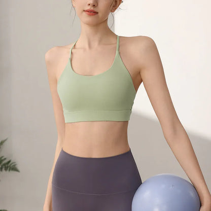 Women's nylon sports vest with double shoulder straps in sunshine desert colour.