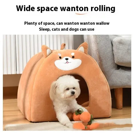 A cloth cat bed shown in three size options: small, medium, and large.