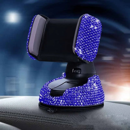 Diamond-encrusted car phone holder mounted on air vent with smartphone securely attached
