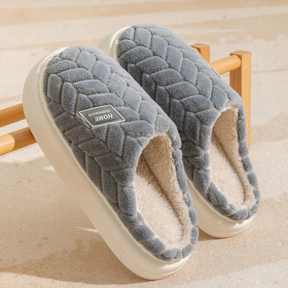 Cosy plush slippers with thick, non-slip soles and fleece lining, available in a variety of stylish colours