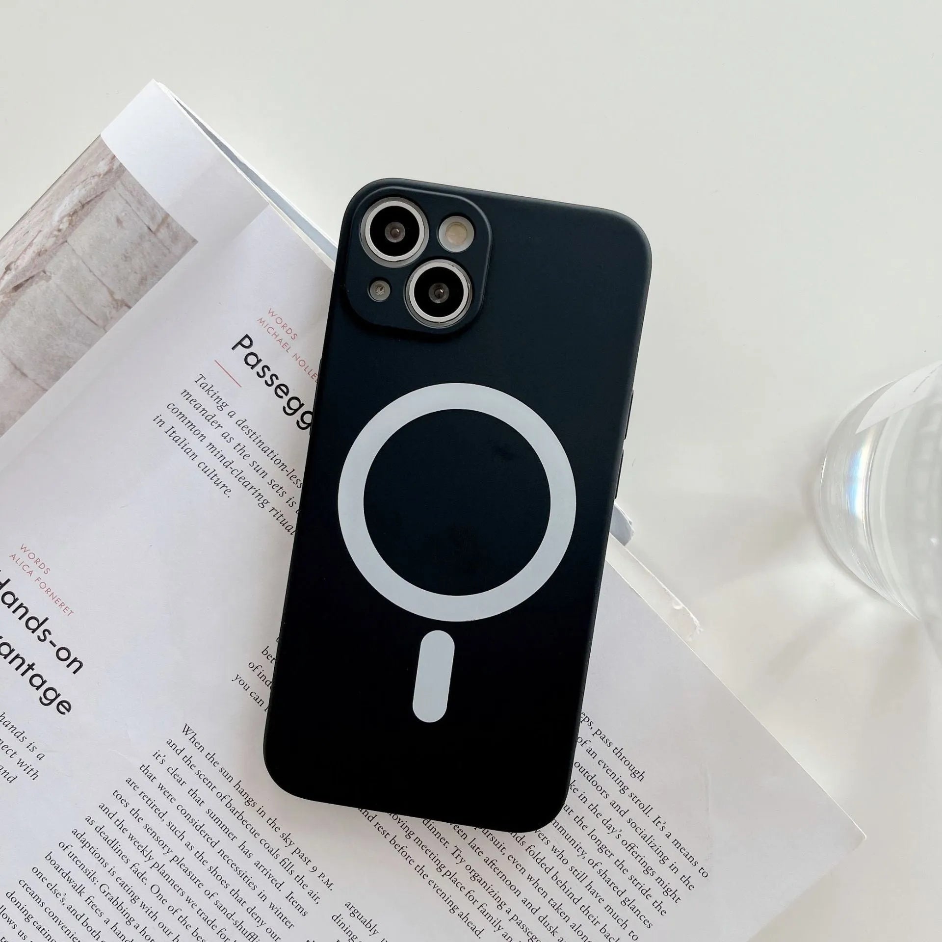 Magnetic TPU back cover case for iPhone in multiple colours, showing MagSafe charging ring.