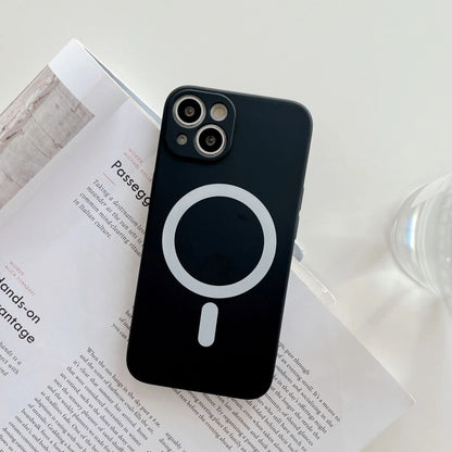 Magnetic TPU back cover case for iPhone in multiple colours, showing MagSafe charging ring.