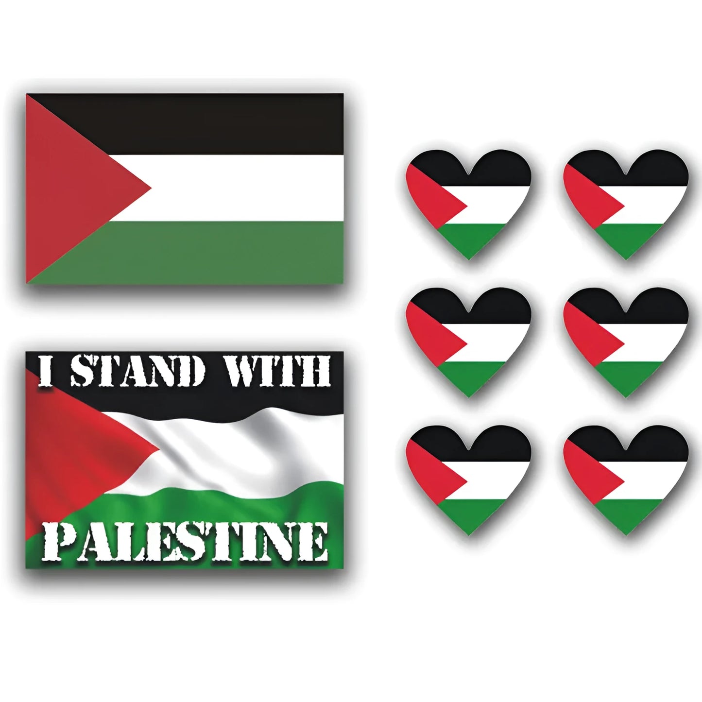 Palestinian flag car decal sticker shown on vehicle window, available in three design variations