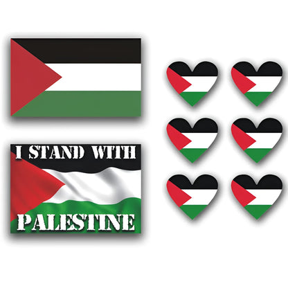Palestinian flag car decal sticker shown on vehicle window, available in three design variations
