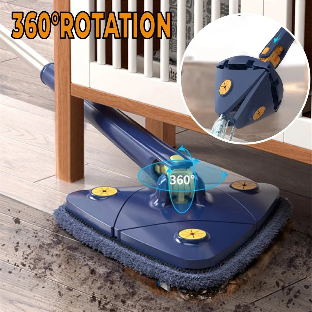 Extendable Triangle Mop with 360° rotatable head for deep cleaning floors, walls, and ceilings