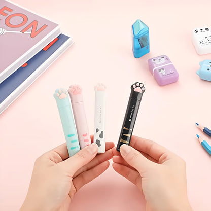 Closed cat paw design mini folding scissors showing safety lock, in choice of colours.