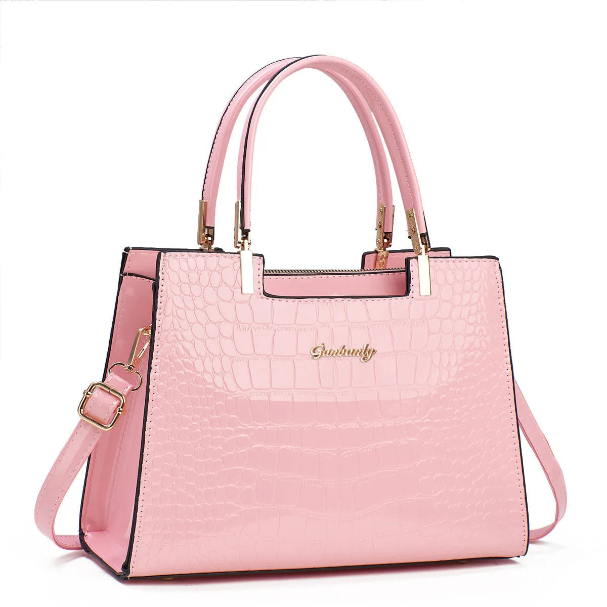 A medium-hard PU leather one-shoulder handbag in a horizontal square shape, shown in multiple colour options.