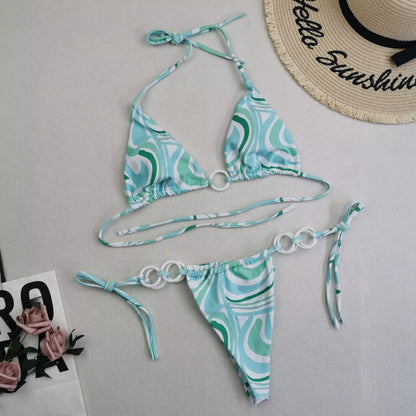 Women's split bikini with lace-up design and double fabric in various colours