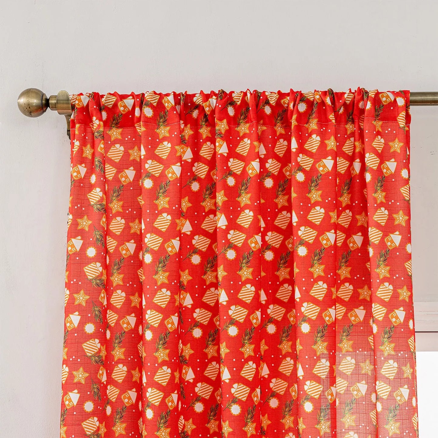 Christmas Snowman Angel Print Curtain showing festive cartoon pattern with 1 metre measurement and semi-sun shade function