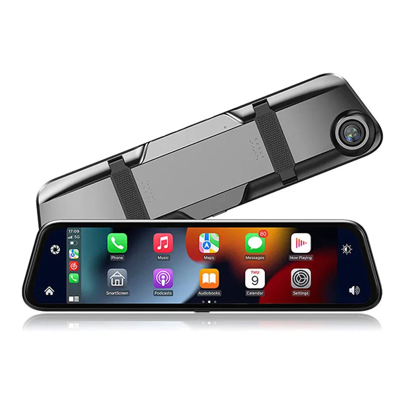 Black 9-inch touch screen dual camera car GPS navigation system with 9.66-inch HD display