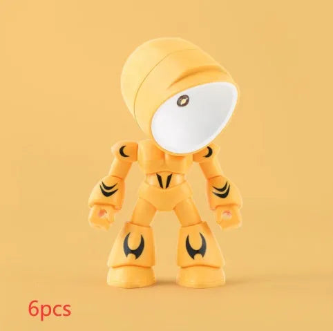 Mini mecha robot hero LED night light with adjustable arms on a desk.