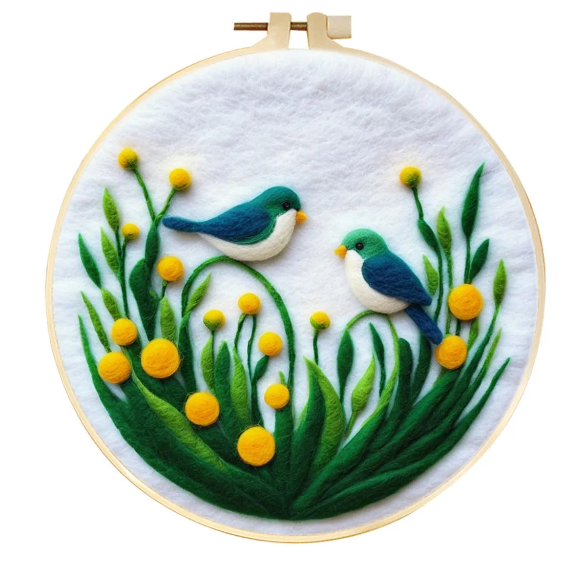 Round three-dimensional embroidery kit with linen fabric, wool felt pieces, and embroidery frame for 20x20 cm blanket painting