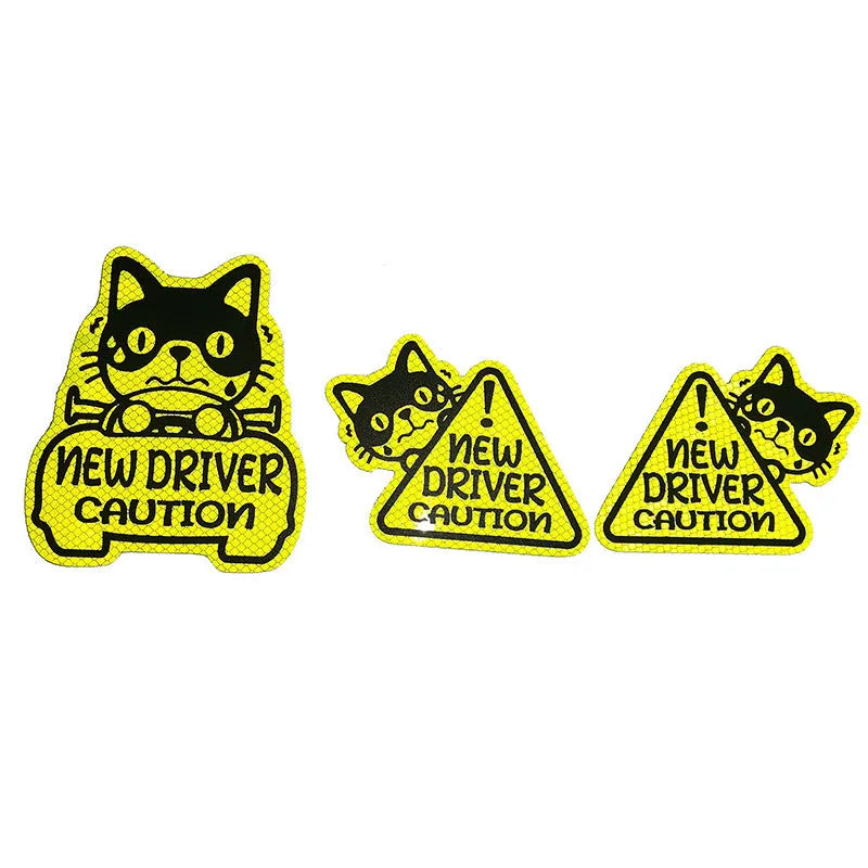 Set of three magnetic reflective stickers showing cat, panda, and duck designs with reflective printing