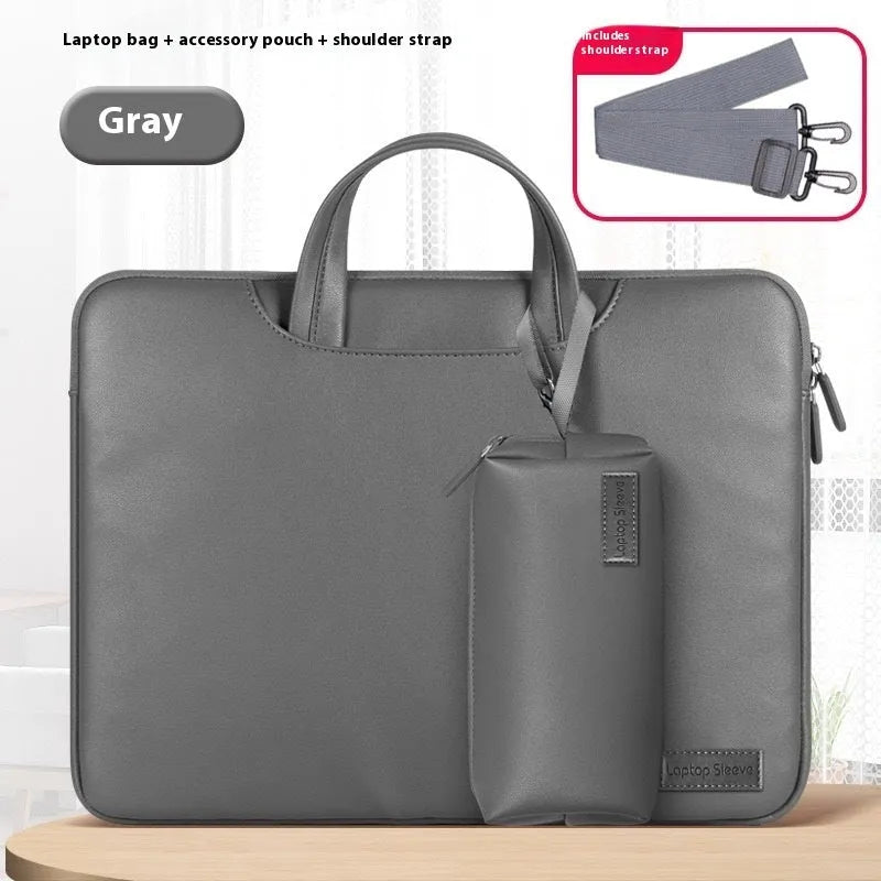 PU leather laptop bag with power bank storage compartment in black, brown, pink or dark grey