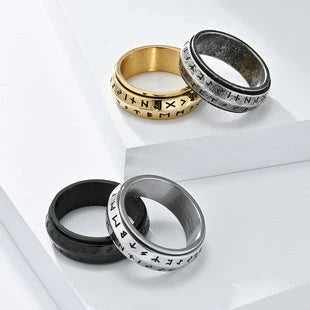 Dashing stainless steel ring with a sleek geometric design, available in steel and gold finishes and a range of sizes