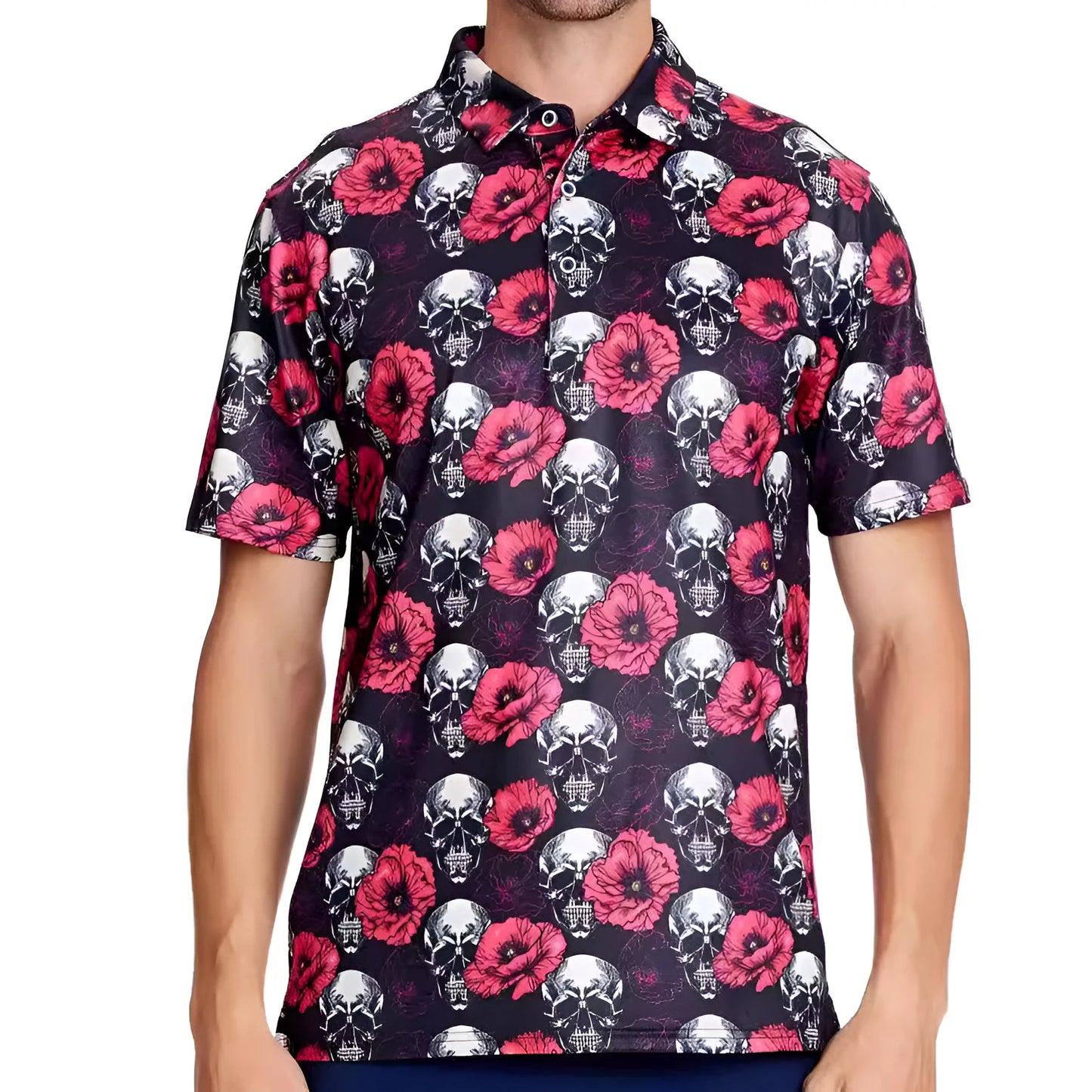 Men's short sleeve t-shirt with 3D printed pattern and silver zip decorations on polyester mesh fabric