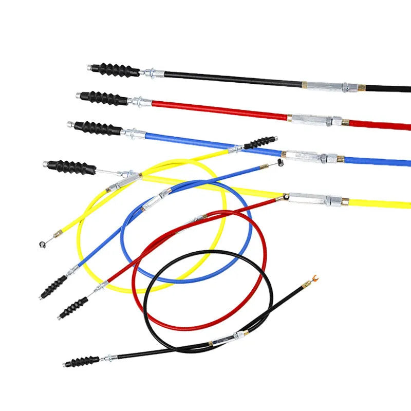 Scrambling motorcycle ATV clutch and accelerator cable set for 110-125cc high-performance engines, 0.98 metre length, multiple colour options available including black, blue, red, and yellow for easy identification
