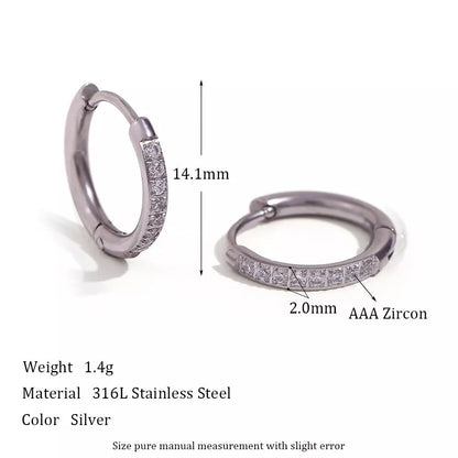 Women's titanium steel zircon earrings with electroplating, available in gold and steel finishes