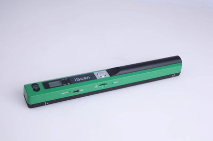 Handheld plastic scanner shown in one of five colour options: black, blue, green, red, or silver.
