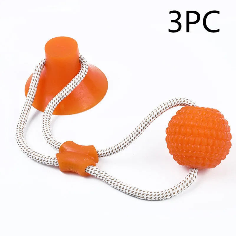 Dog biting sucker multifunction pet molar bite toy with rubber, TPR and cotton fibre rope in red, blue, green, orange or purple