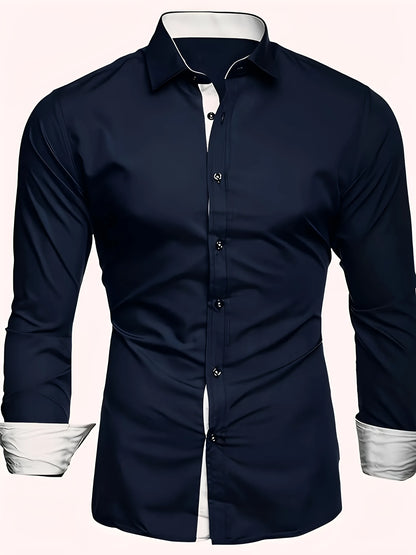 Navy blue long-sleeved casual shirt with contrasting colours for teenage men, sizes S to XXXL