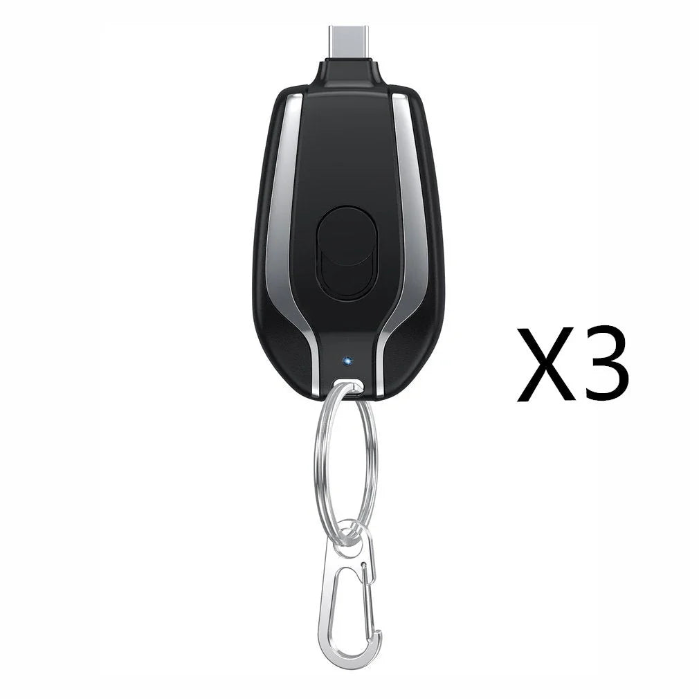 Compact 1500mAh power bank with carabiner clip, perfect for charging smartphones, tablets, and other USB devices on the go