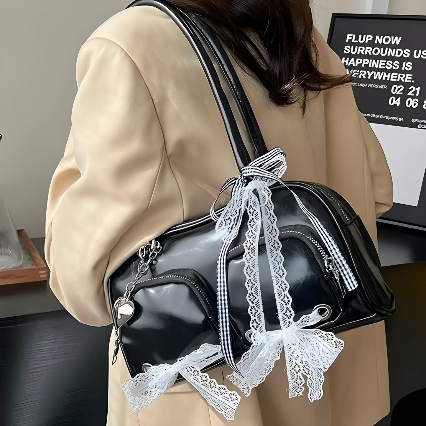 Soft PU leather crossbody shoulder bag with adjustable straps in horizontal square design
