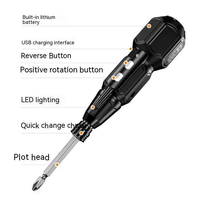 Black or blue alloy steel electric screwdriver with straight handle and rechargeable lithium battery