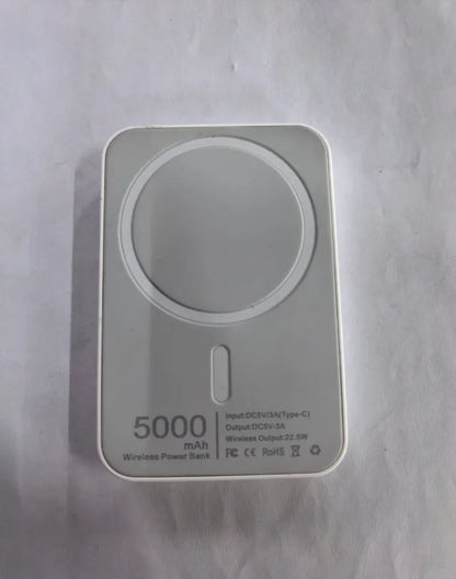White magnetic wireless charging power bank showing compact size and creative design.