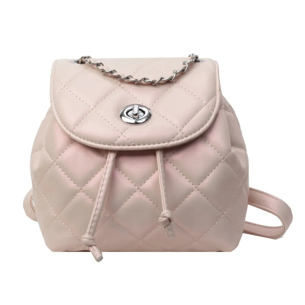 Women's rhombus plaid PU leather backpack with roll-top closure in various colours