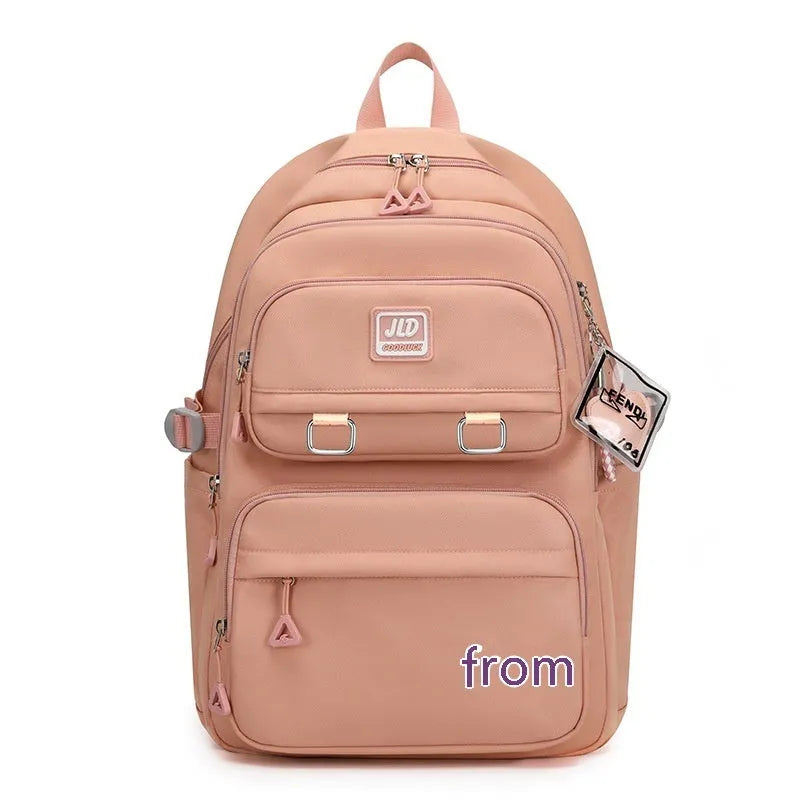 Large capacity nylon girls school backpack with anti-theft and waterproof features