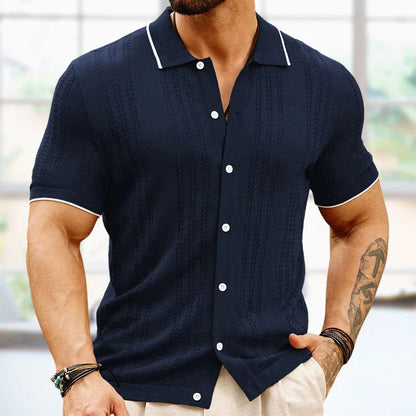 Short-sleeve polo shirt in various classic colors, featuring a unique flocking design and made from soft, breathable Tencel fabric