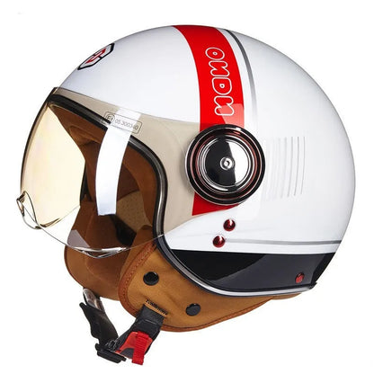 Retro style battery car half helmet in bright two-tone colours with ABS shell