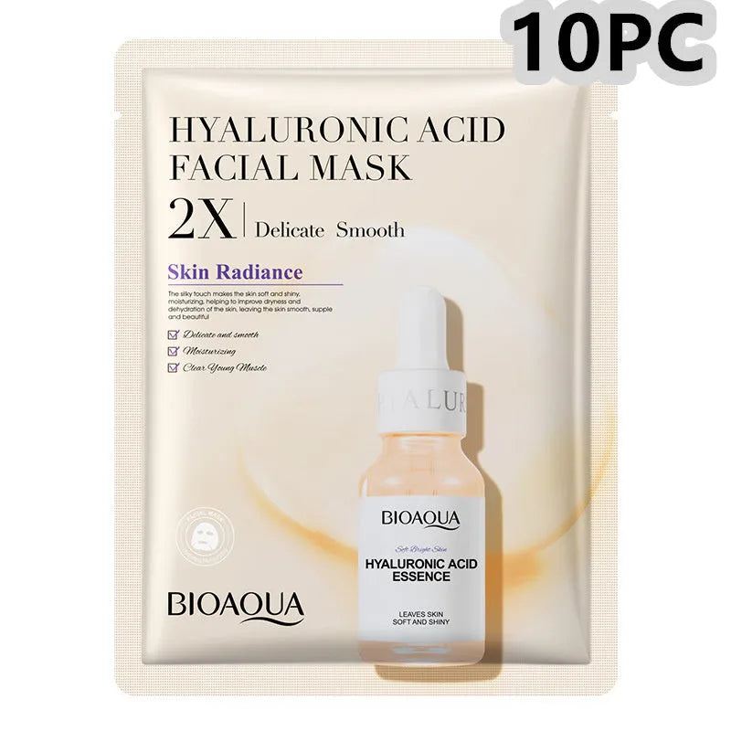 White collagen and hyaluronic acid facial sheet mask in 30g gel format on skin