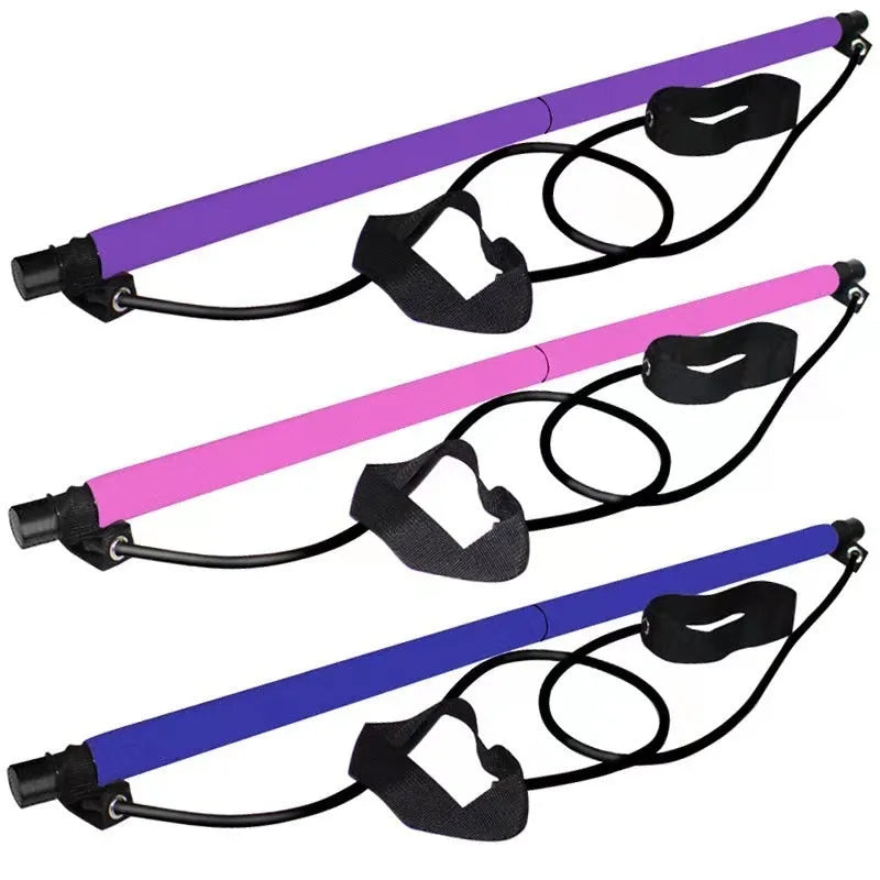 Adjustable fitness pulling rope for hip training and body shaping in purple, pink, blue, or black colours.