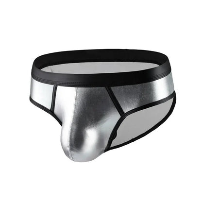 Men's gold silver red patent leather polyester swim briefs low waist body shaping