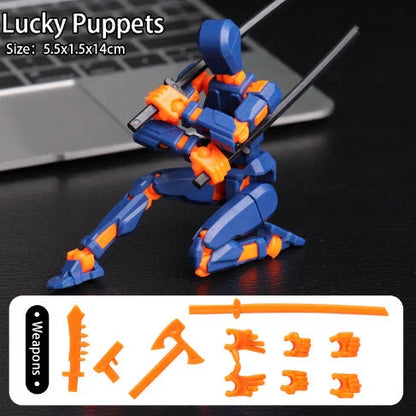 Customizable 3D printed multi-jointed action figure robot toy in various vibrant colors