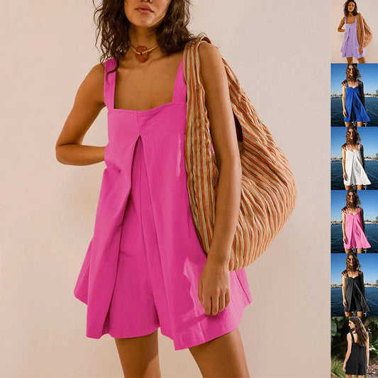 Stylish sleeveless jumpsuit with square collar in various colors and sizes