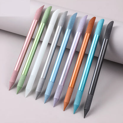 Nano glass nail polishing frotton tool in various solid colours.