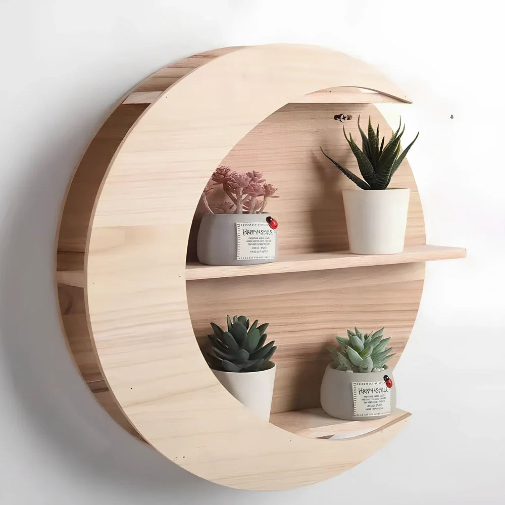 Wall-mounted wooden shelf in wood or burnt colour, 38-40cm square with 8cm depth for home display