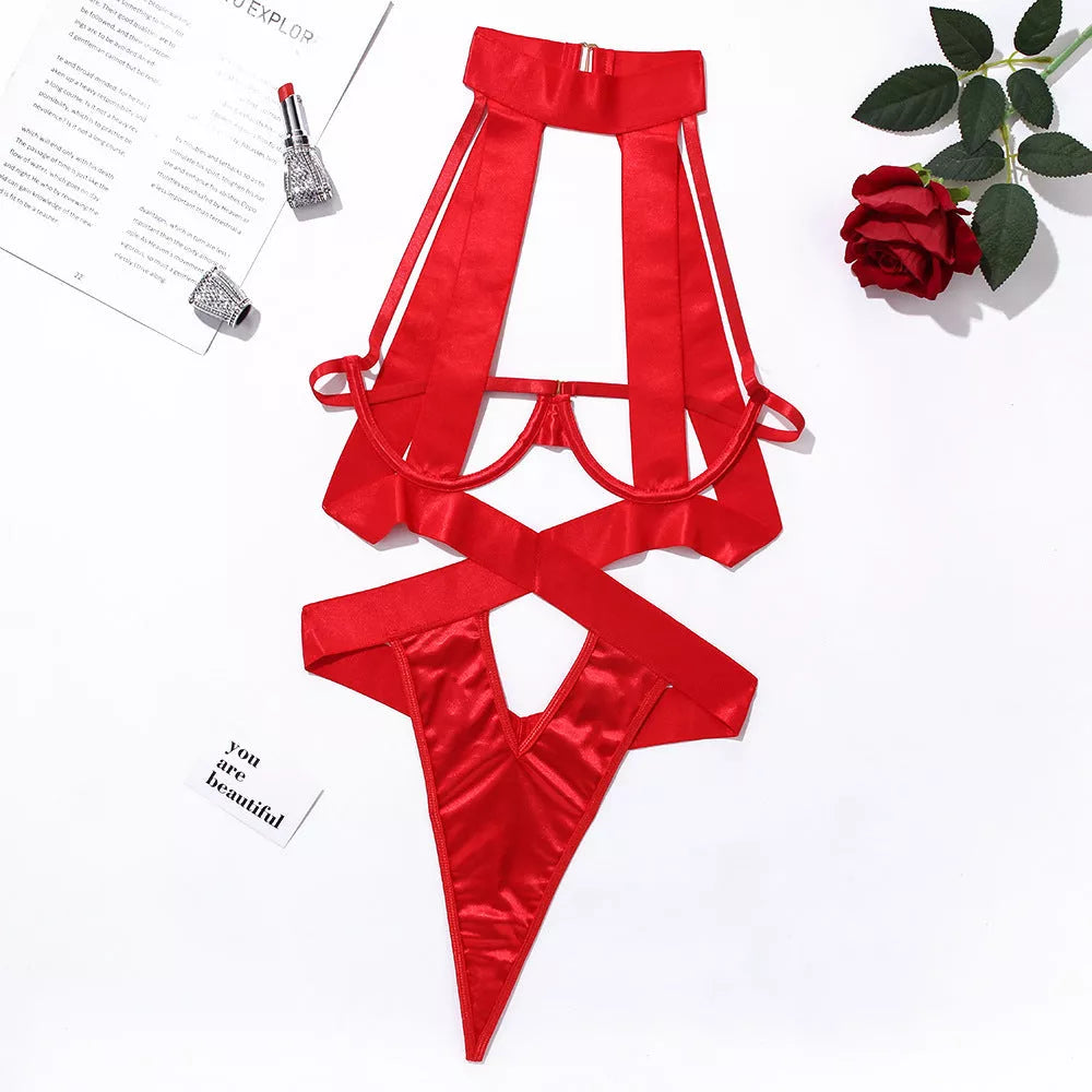Women's bandage strap jumpsuit in polyester-spandex blend for bodybuilding